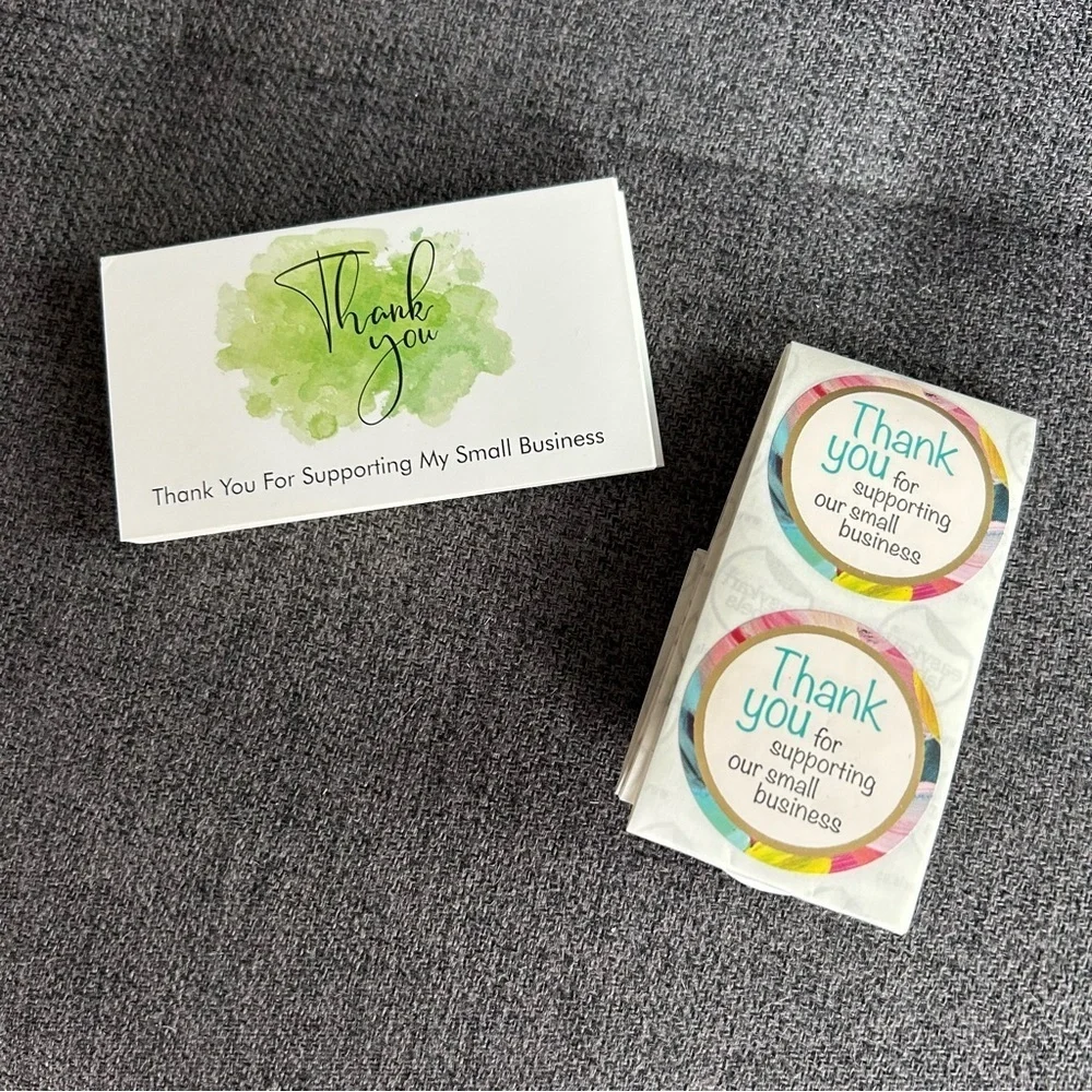 25 THANK YOU Business Cards + 25 Stickers, Starter Set, Watercolor, GREEN
